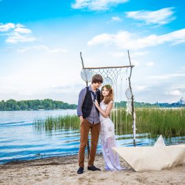 выездная церемония в стиле бохо на берегу реки озера фотограф на свадьбу свадебная фотосессия киев Марина Праздничная